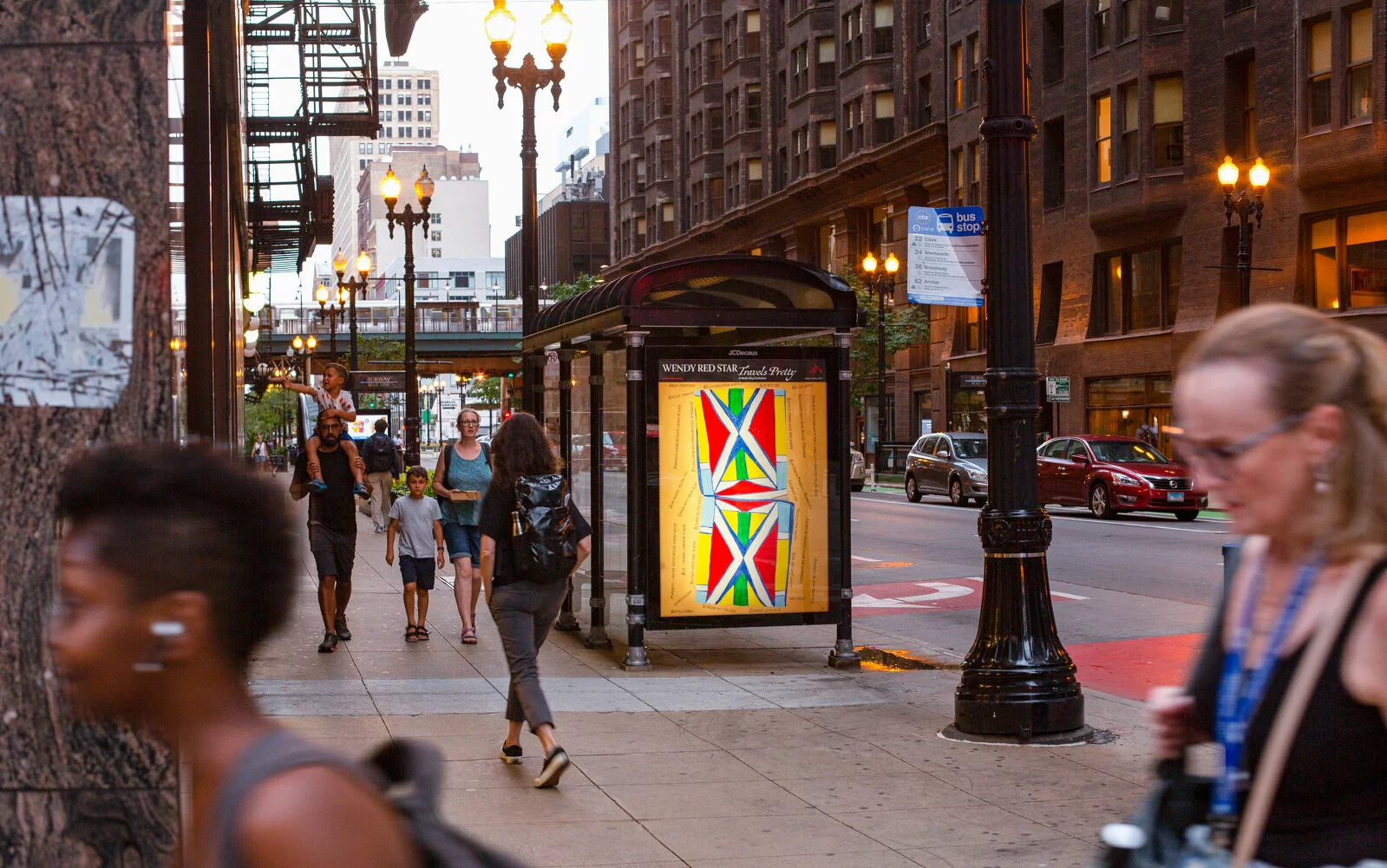 Wendy Red Star, <i>Shows Going</i>, 2022. Courtesy the artist. Photo: David Sampson, Courtesy of Public Art Fund, NY. Artwork part of <i>Wendy Red Star: Travels Pretty</i>, presented in Chicago by Public Art Fund on 300 JCDecaux bus shelters across New York City, Boston, and Chicago, on view August 10—November 20, 2022.
 2022/09/PAF-Aug22-WendyRedStar-v2-3.jpg 