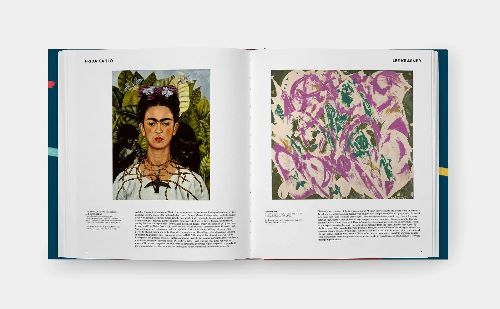 Great Women Painters. Introduction by Alison M. Gingeras. Phaidon
Left to right: Frida Kahlo // Lee Krasner. 2022/10/great-woman-painters-en-6328-3d-spread-4-3880.jpg 