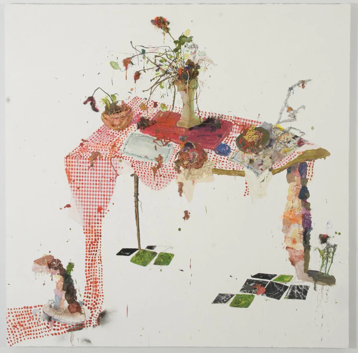 Ángel Otero (b. 1981 Santurce, Puerto Rico; lives in New York, NY), <em>Exquisito</em>, 2010. Oil paint and fabric collaged on canvas; 84 x 84 in. (213.36 x 213.36 cm). Campolieto Family Collection. Image courtesy of the artist. 2023/05/2009_Exquisito_1.jpg 