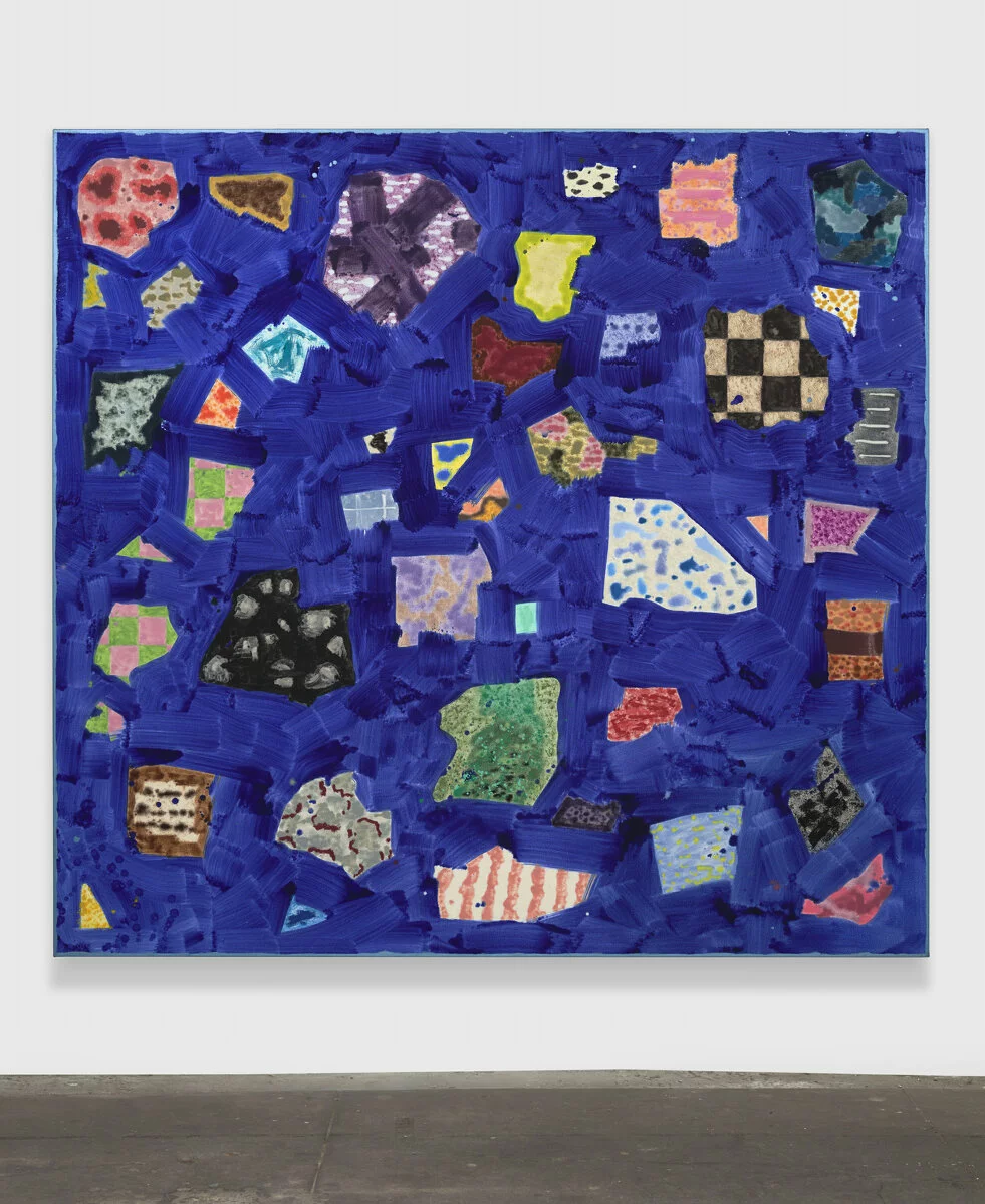 Rebecca Morris, <em>Untitled (#10-20)</em>, 2020. Oil on canvas; 90 × 95 in. (228.6 × 241.3 cm). Private collection, New York. Photo: Lee Tyler Thompson. 2023/07/RM-Untitled-10-20_install_edited.jpg 