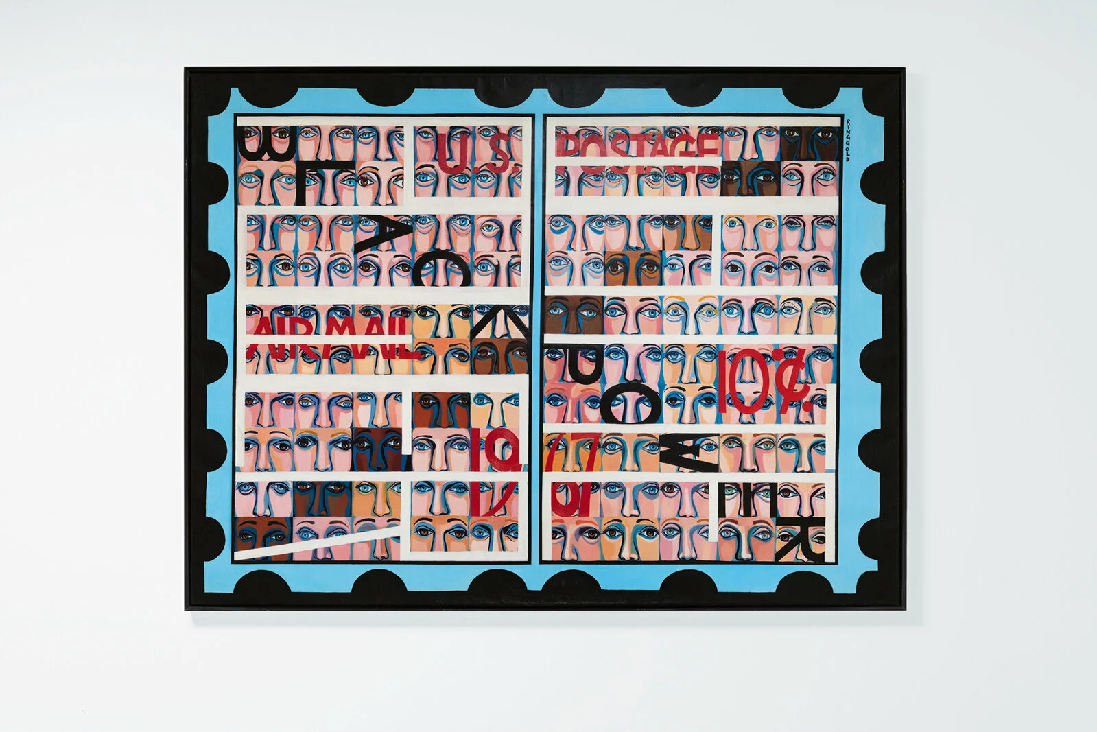 Faith Ringgold (b. 1930, New York, NY), <em>American People Series #19: U.S. Postage Stamp Commemorating the Advent of Black Power</em>, 1967. Oil on canvas; 73 1/272 × 96 in. (182.9 × 243.8 cm). Courtesy the artist and ACA Galleries, New York. © 2023 Faith Ringgold / Artists Rights Society (ARS), New York. 2023/08/P6422-0045_REPLACEMENT_1-srgb.jpg 