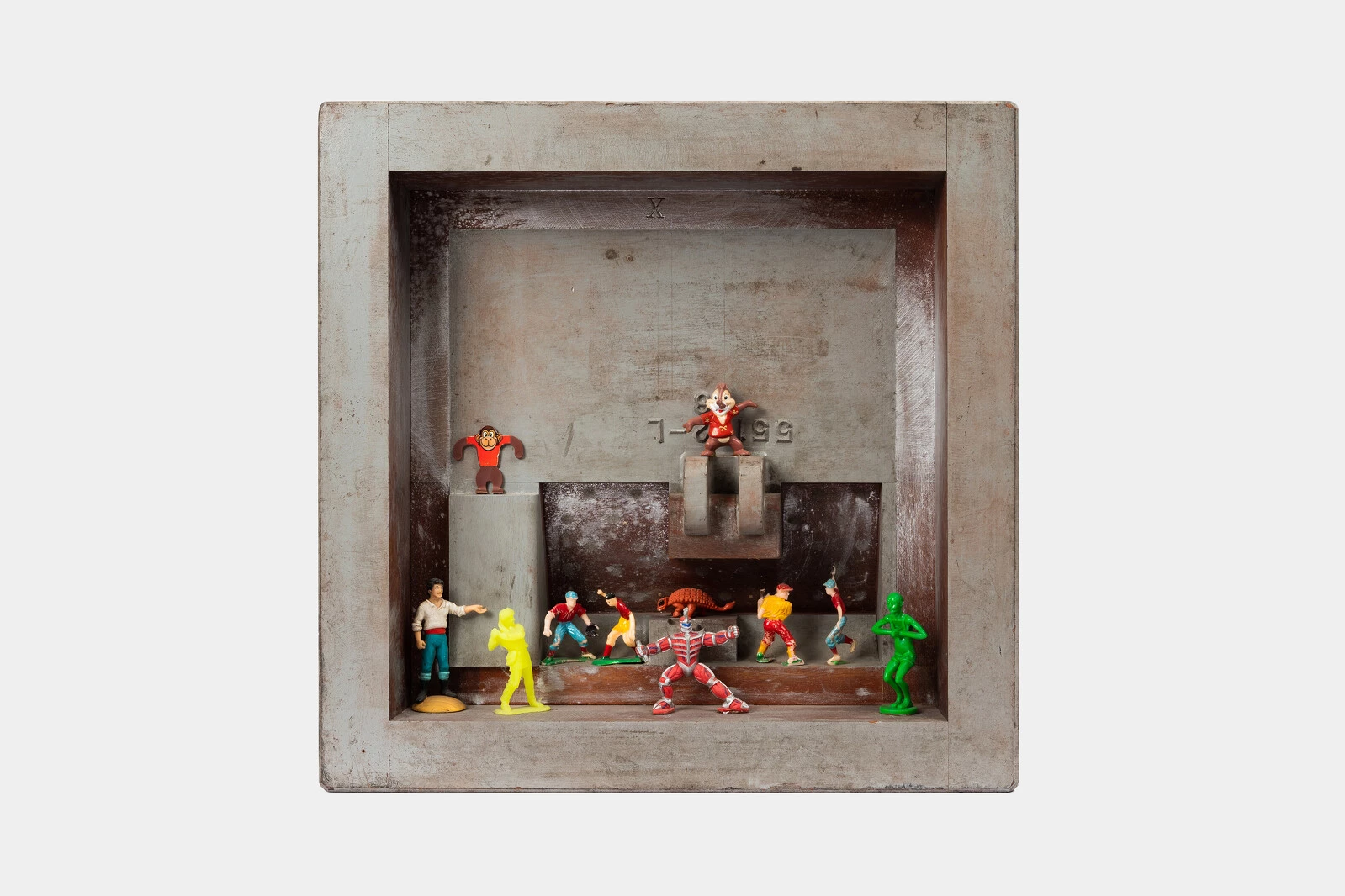 Kenzi Shiokava,<em> Untitled (Let it Be Series)</em>, 2007. Wood, plastic toy figurines; 18 × 18 × 6 in. (45.7 × 45.7 × 15.2 cm). Courtesy the Estate of Kenzi Shiokava and Nonaka-Hill, Los Angeles & Kyoto. Photo: Taka Nonaka-Hill. 2025/10/DSC5527.jpg