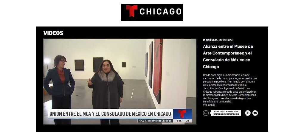 Screenshot of a video post from Telemundo Chicago with the headline Unión entre el MCA y el Consulado de México en Chicago