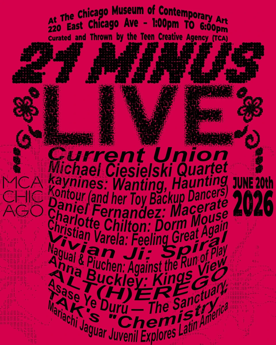 Red poster announcing 21Minus Live with a list of artists included.