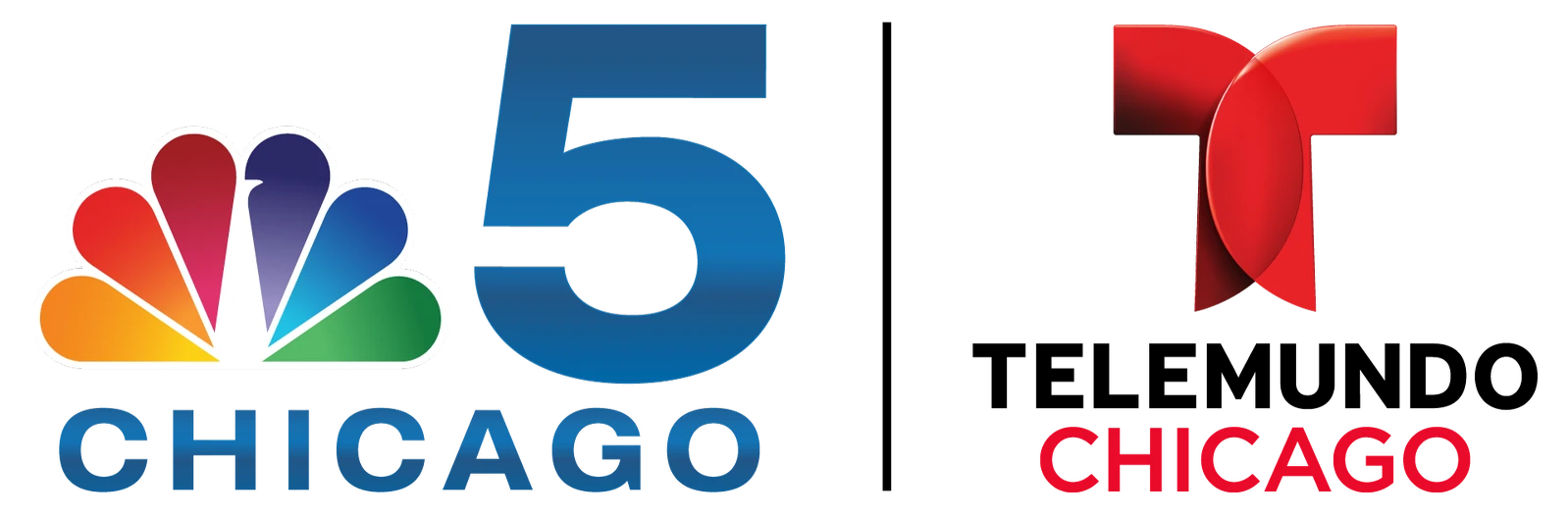 NBC channel 5 Chicago and Telemundo Chicago logos side by side divided by a vertical line